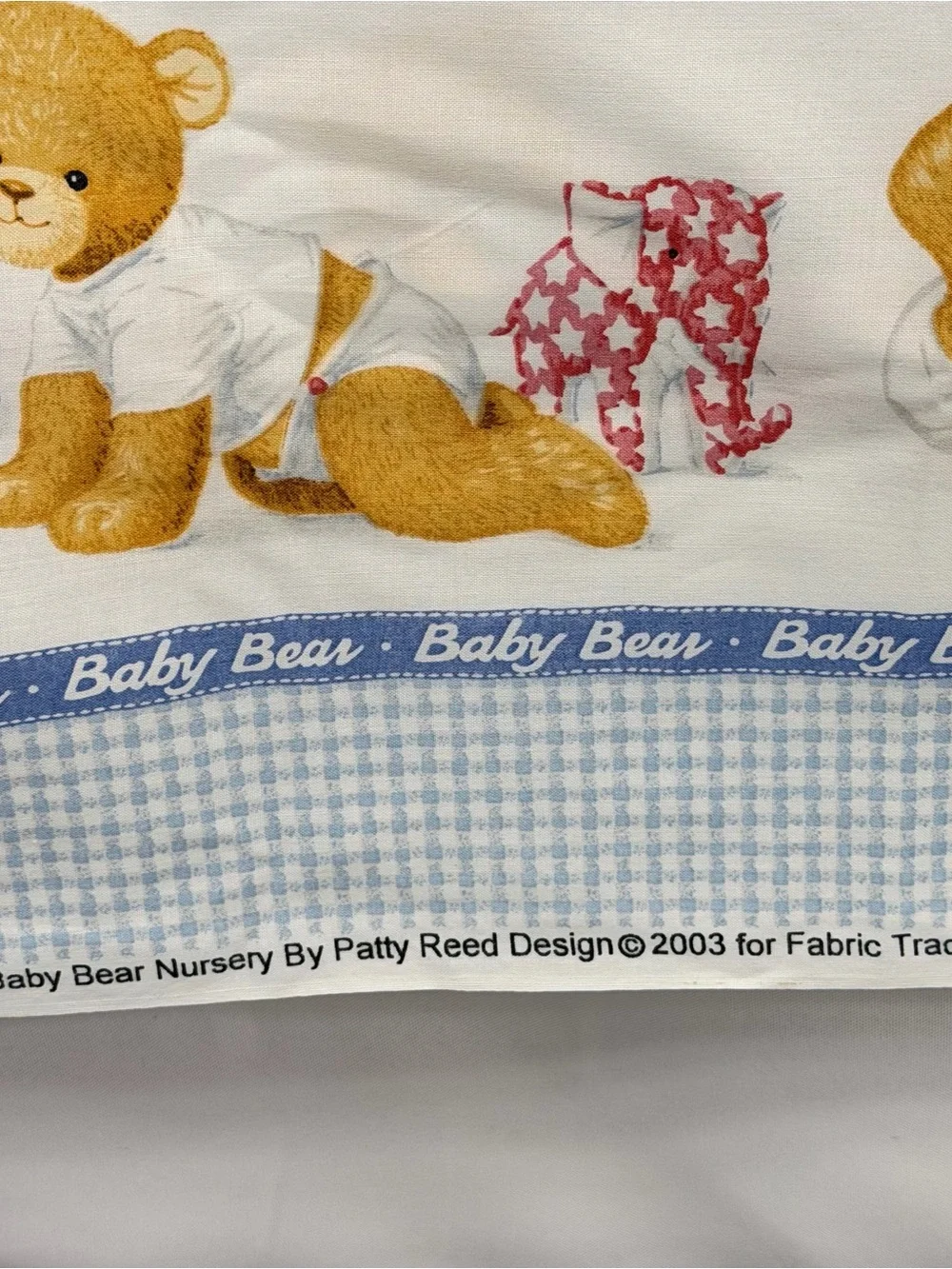 Fabric Baby Bear Nursery Boy Blue Gingham Checked Patty Reed Design 41”x72” 2 Yd